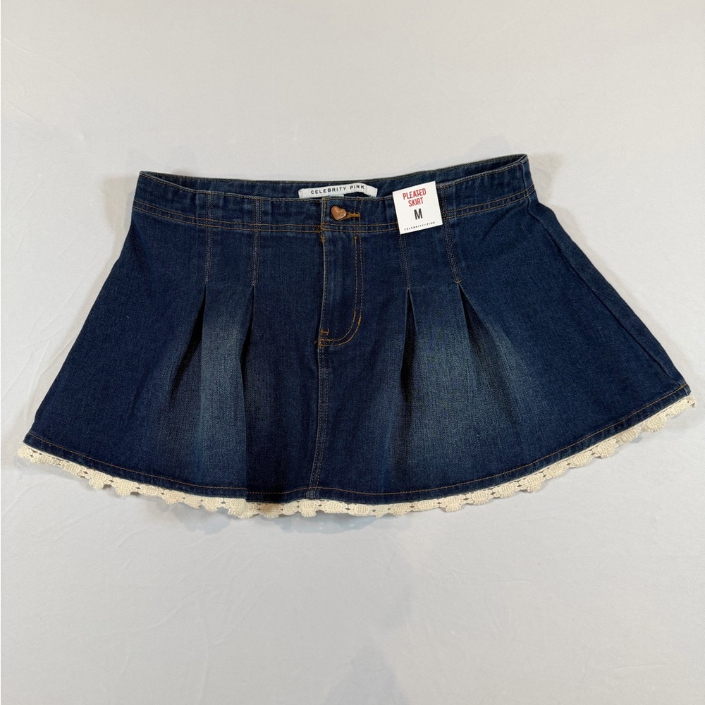 Celebrity Pink Dark Blue Mini Skirt with Lace Hem